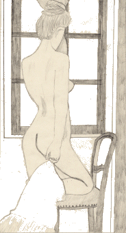 Frau am Fenster, Zeichnung von Roland Dreix