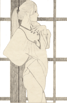 Frau am Fenster, Zeichnung von Roland Dreix