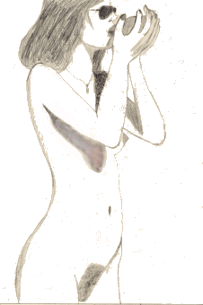Frau mit einer Frucht, Zeichnung von Roland Dreix