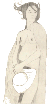 Frau mit Umhang, Zeichnung von Roland Dreix