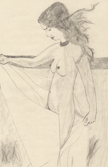 Girl im Wind, Zeichnung von Roland Dreix