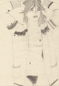 Girl mit Jacke, Zeichnung von Roland Dreix